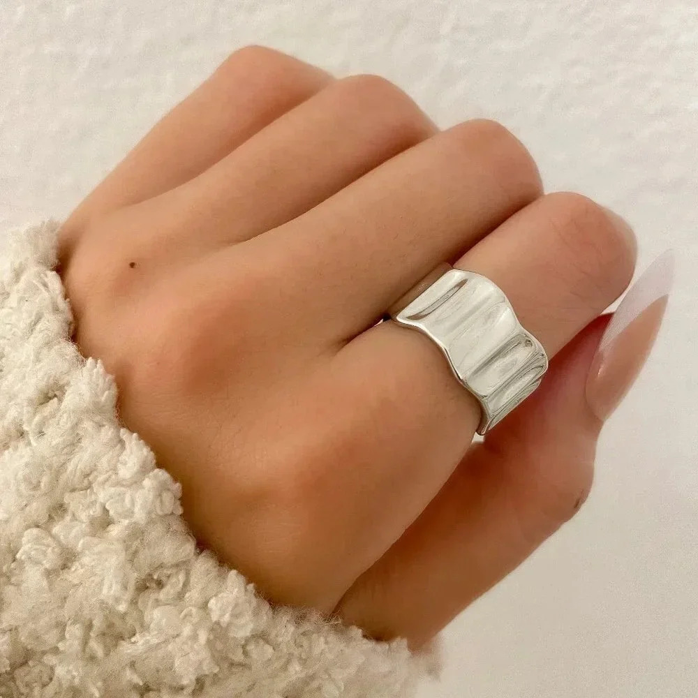925 Sterling Silver Chunky Bold Statement Ring Thick Wide Ring Band